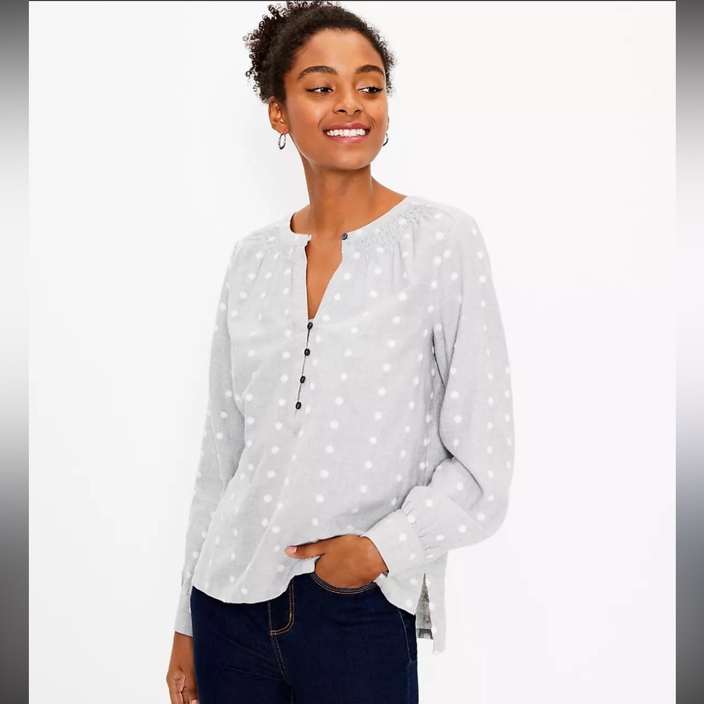 LOFT Clip Dot Henley Blouse